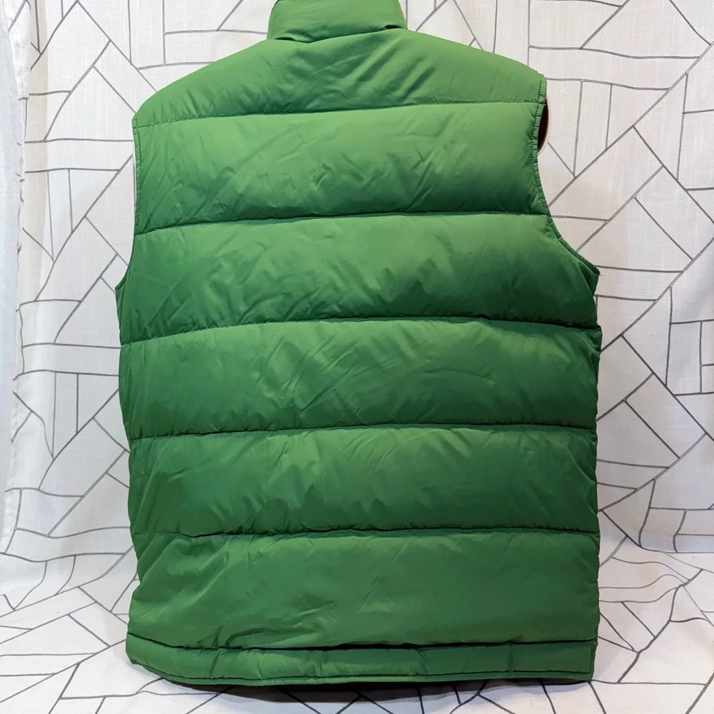 Lands' End Puffer Vest L Green Quilted Snap Front Sleeveless‎ Jacket Outerwear